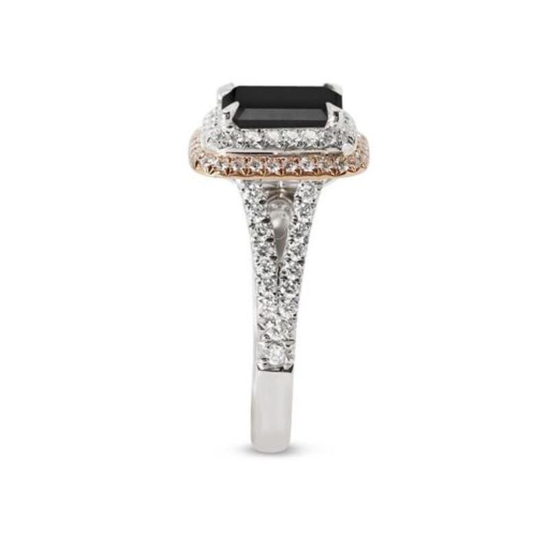 Split Shank Double Halo Emerald Cut Black Diamond Engagement Ring view 4