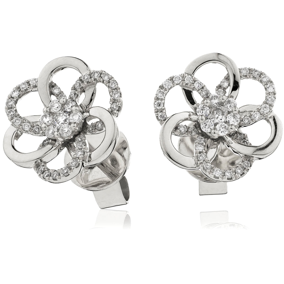 Open Mix Flower Shape Diamond Earrings Studs view 1