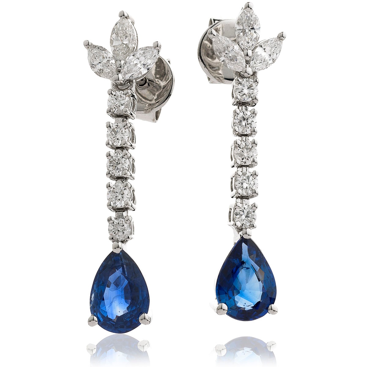 Pear Shape Blue Sapphire and Diamonds Drop Earrings view 1