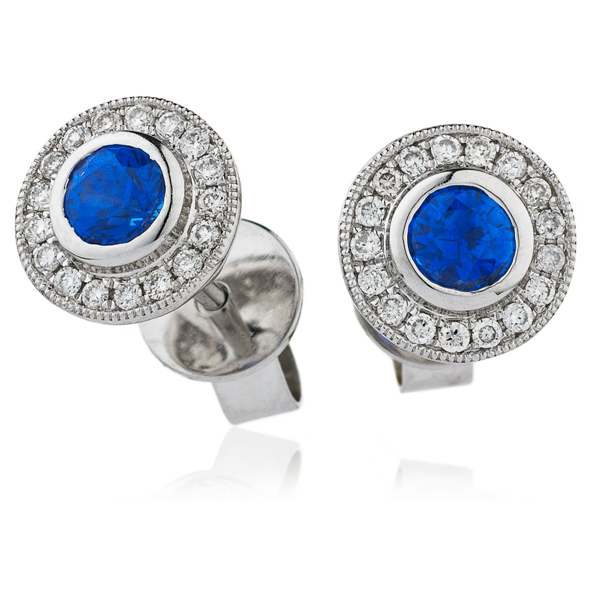 Blue Sapphire Grain Set Diamond Earring Studs view 1