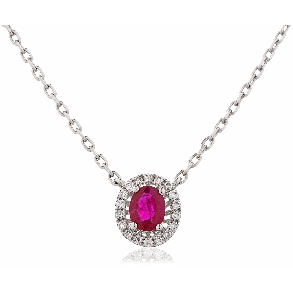 Oval Shaped Halo Ruby Diamond Necklace view 1