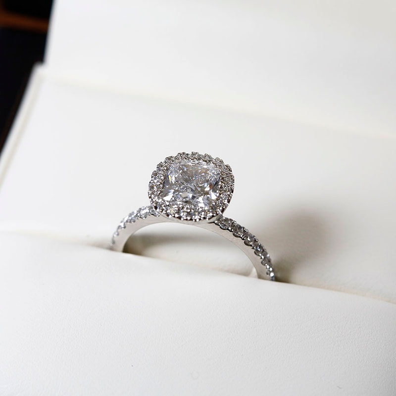 Cushion Shape Hidden Halo Diamond Engagement Ring view 7