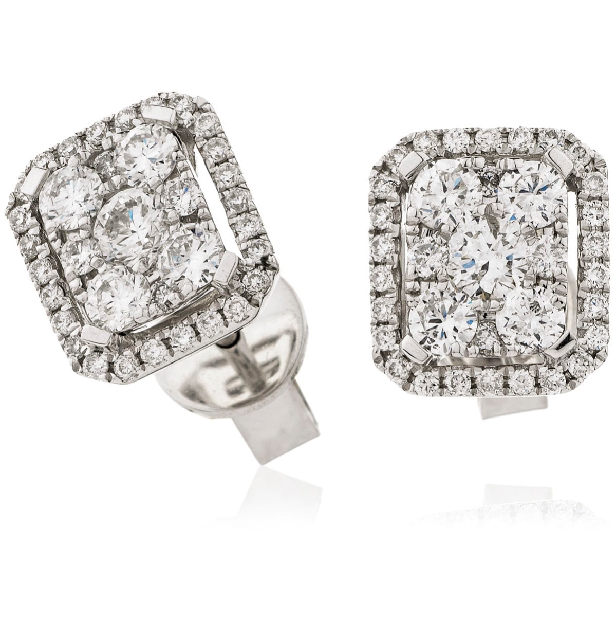 Emerald Shape Pave Diamond Earrings Studs view 1