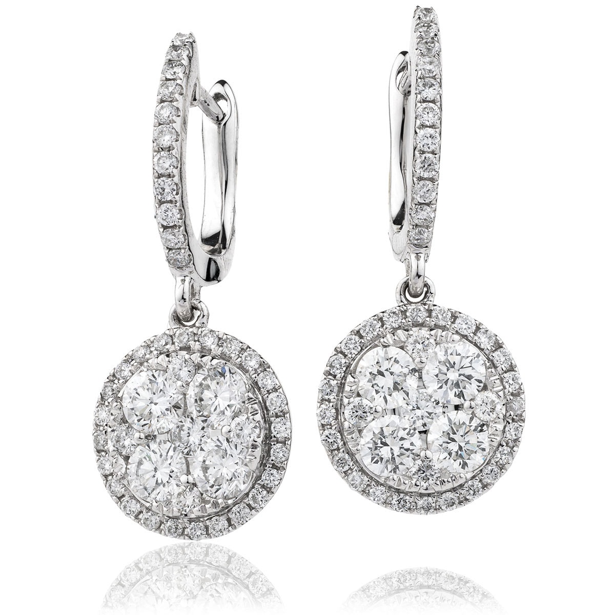 Halo Pave Drop Hoops Diamond Earrings view 1