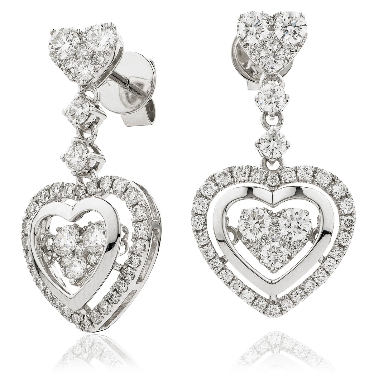 Heart Shape Moveable Drop Diamond Earrings view 1