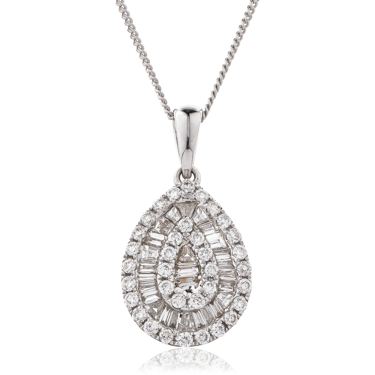 Pear Shaped Small Round Baguette Cut Diamond Pendant view 1