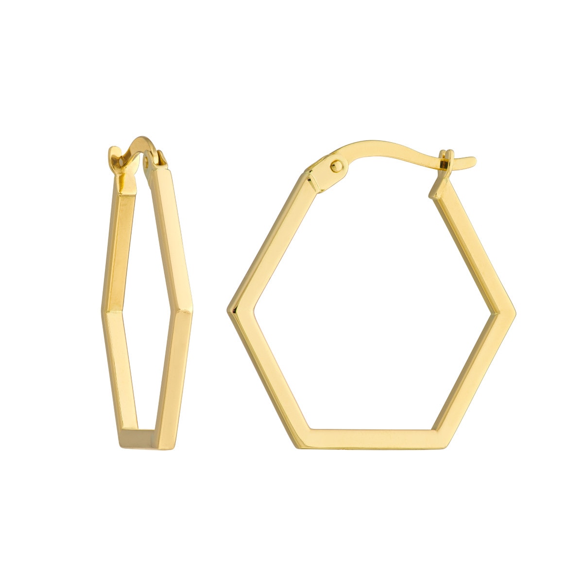 Hexagon Shape Gold Hoops Earrings view 1