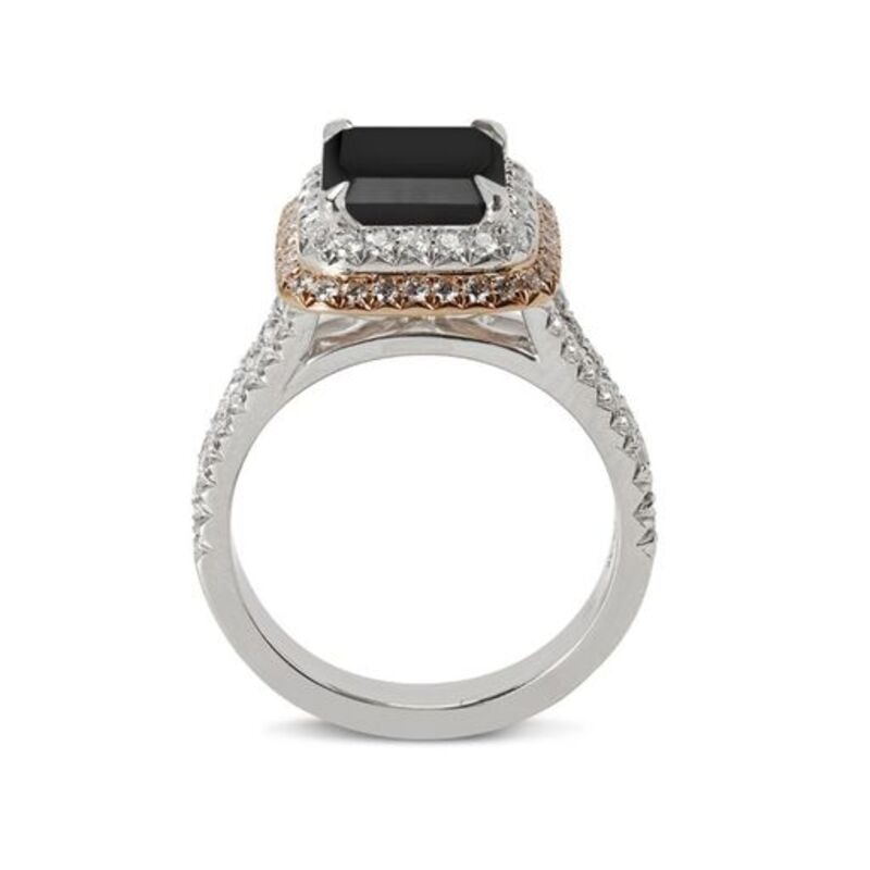 Split Shank Double Halo Emerald Cut Black Diamond Engagement Ring view 3