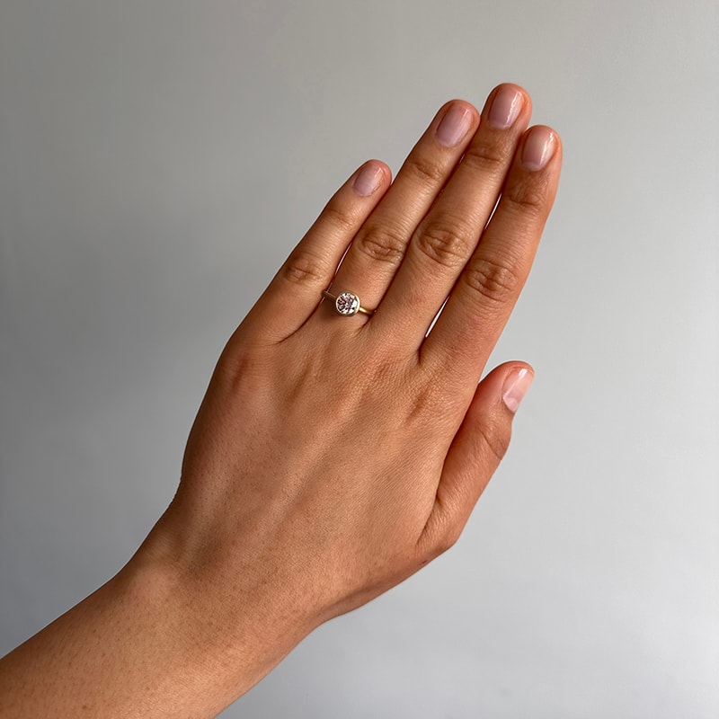 Bezel Round Pink Lab Grown Contemporary Diamond Engagement Ring view 6
