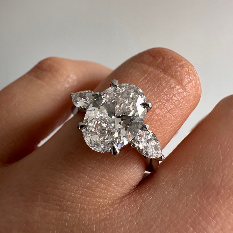 Large Oval Shape Pear Side Stones Diamond Engagement Ring view 7