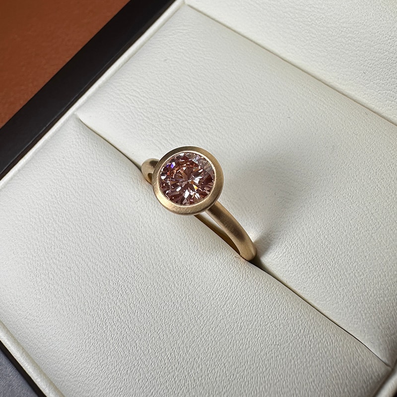 Bezel Round Pink Lab Grown Contemporary Diamond Engagement Ring view 8