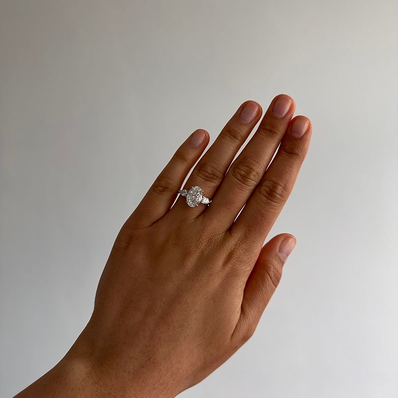 Large Oval Shape Pear Side Stones Diamond Engagement Ring view 6