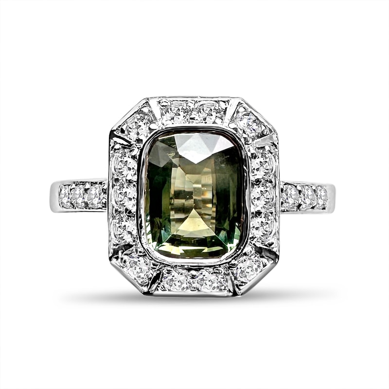 Cushion Cut Sapphire Art Deco Style Engagement Ring