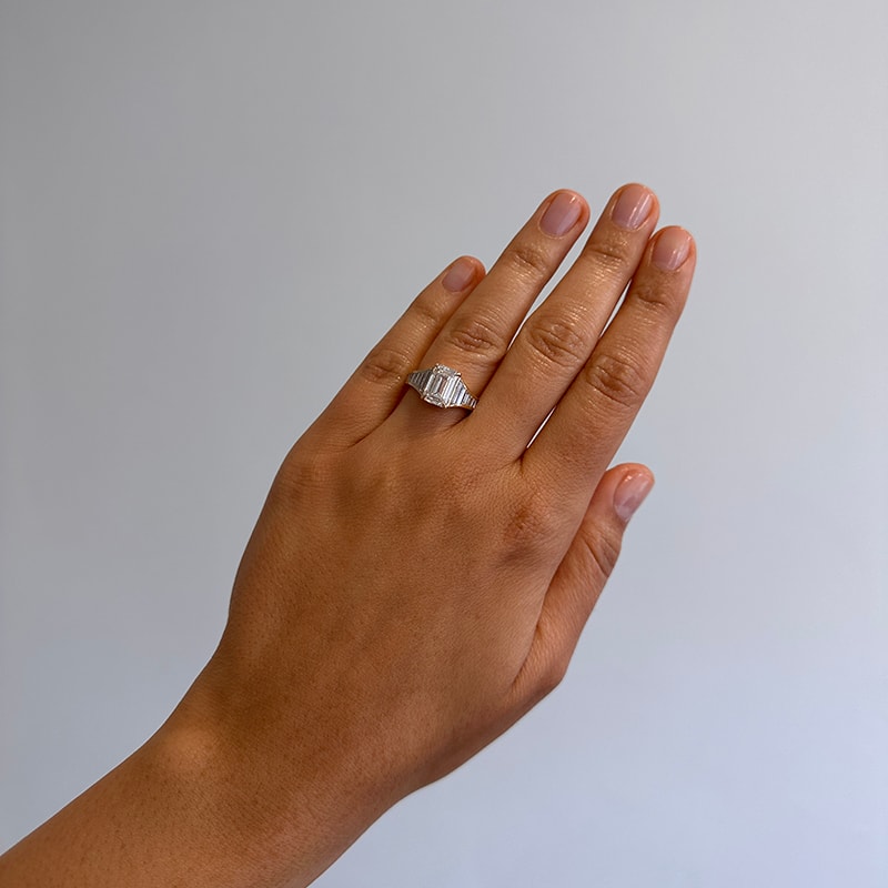 Angelina Jolie Emerald Cut Baguettes Set Lab Grown Diamond Engagement Ring view 6