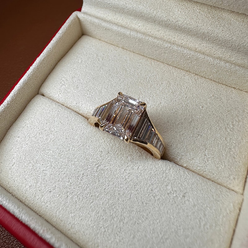 Angelina Jolie Emerald Cut Baguettes Set Diamond Engagement Ring view 8