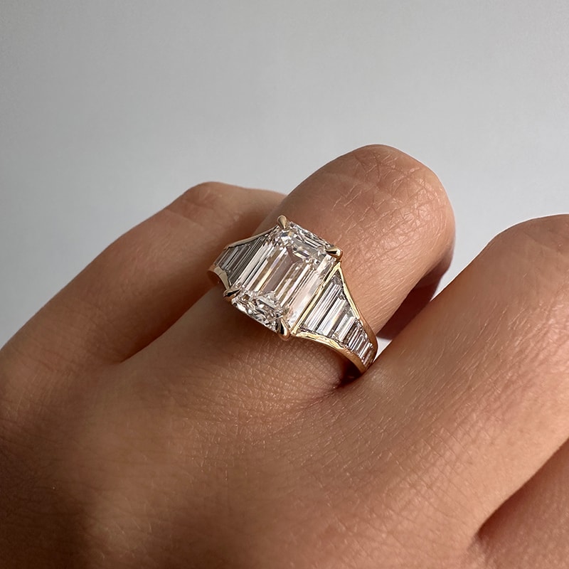 Angelina Jolie Emerald Cut Baguettes Set Lab Grown Diamond Engagement Ring view 7
