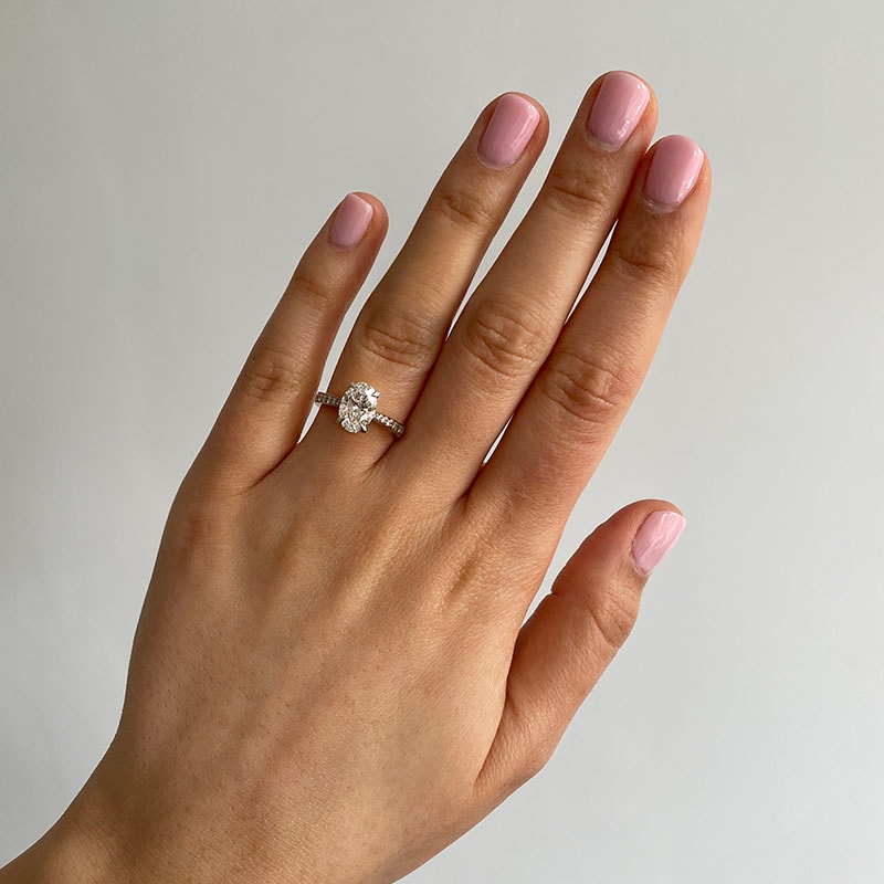 Oval Shape Pave Setting Diamond Engagement Ring view 6