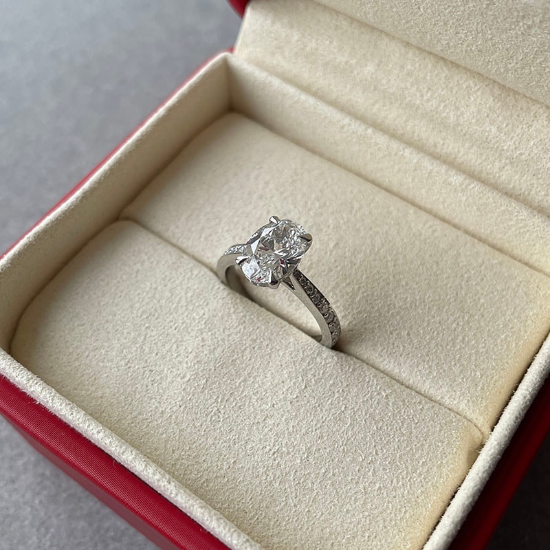 Oval Shape Pave Setting Diamond Engagement Ring view 7