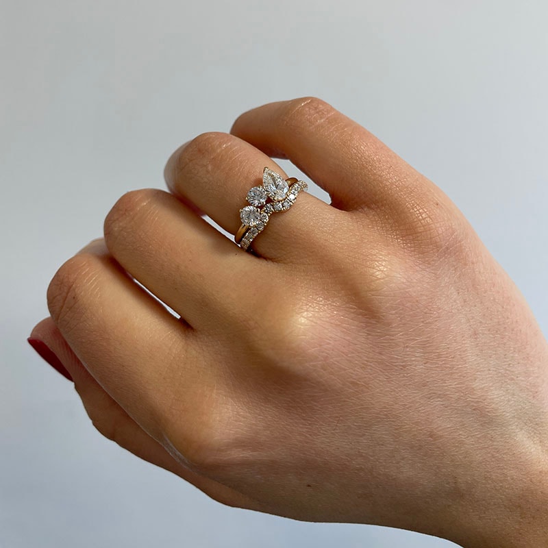 Pear Shape Multi Stones Round Diamond Engagement Ring view 7