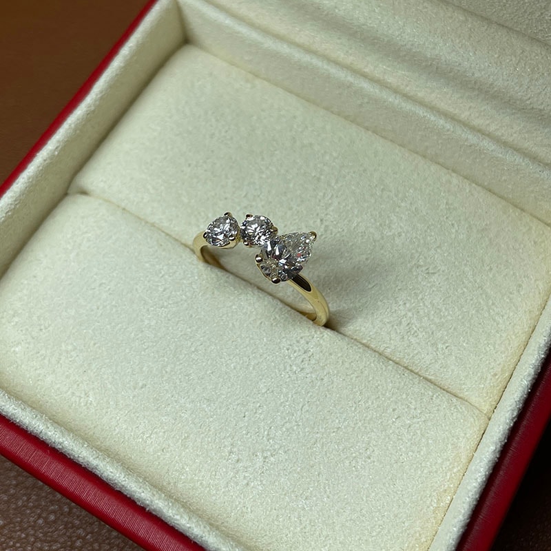 Pear Shape Multi Stones Round Diamond Lab Grown Engagement Ring view 7