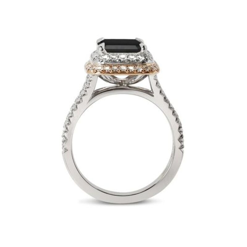 Split Shank Double Halo Emerald Cut Black Diamond Engagement Ring view 5