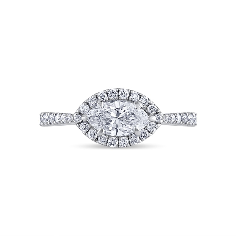 Marquise Cut Horizontal Diamond Halo Engagement Ring