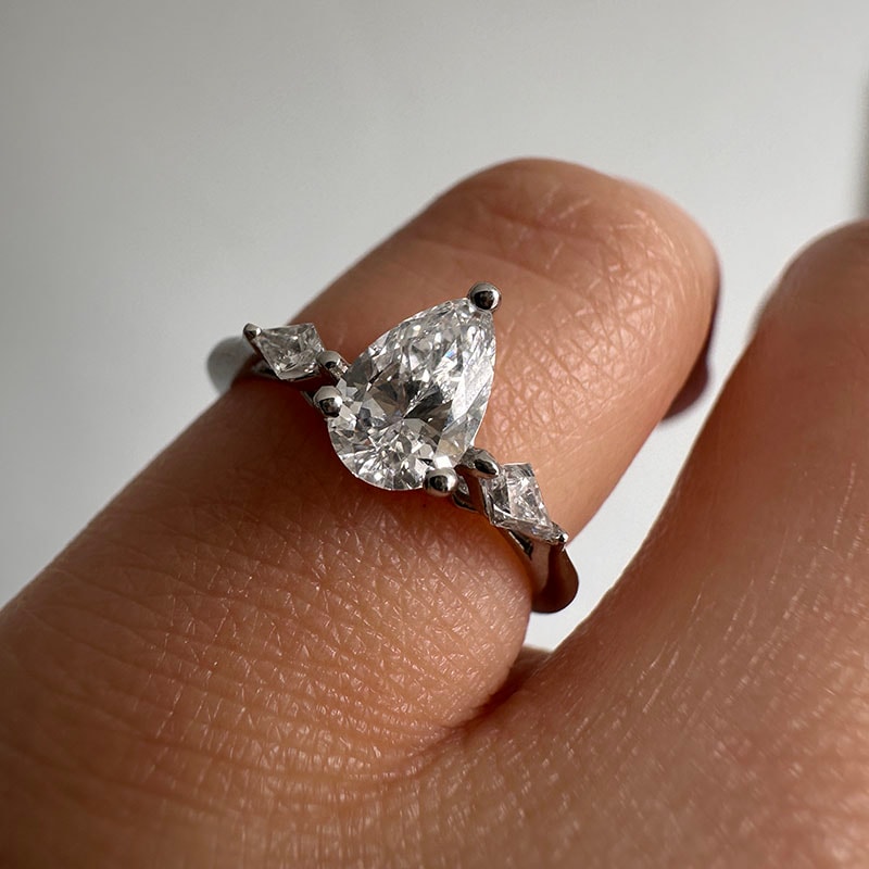 Pear and Kite Side Stones Diamond Engagement Ring view 7