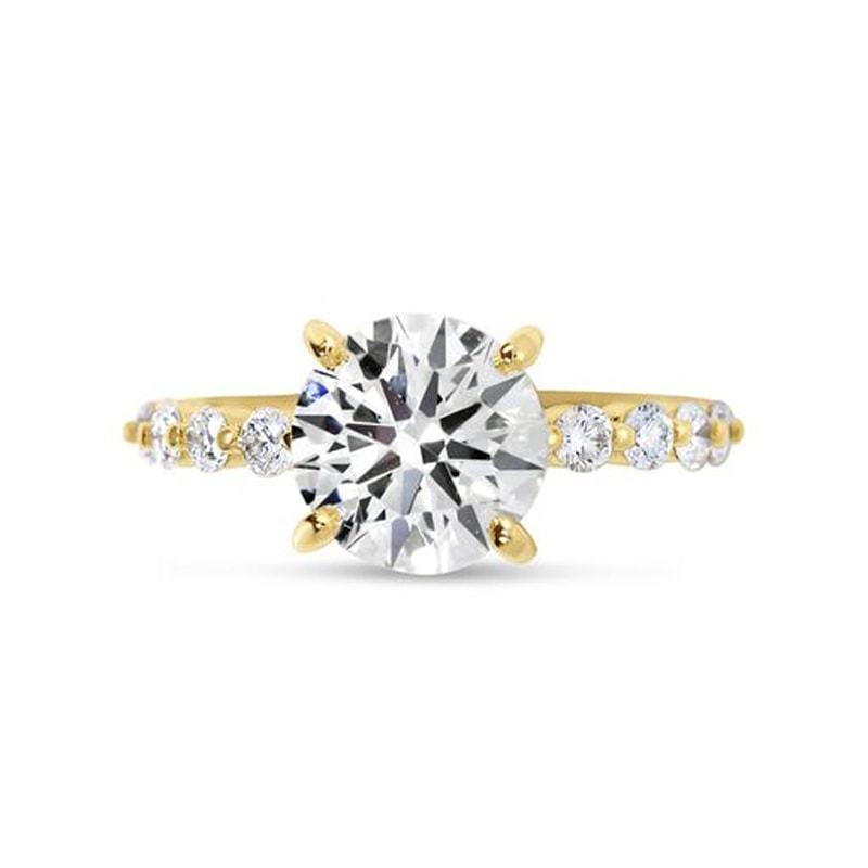 Lab Grown Yellow Gold Round Cut Shoulder Set Diamond Engagement Ring view 1