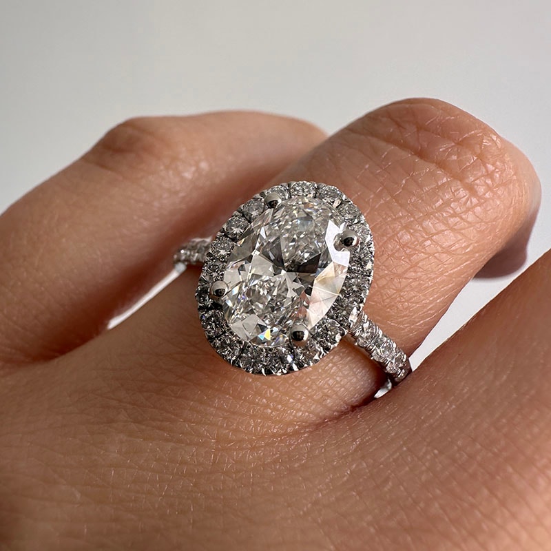Oval Halo Thin Pave Lab Grown Diamond Engagement Ring view 7