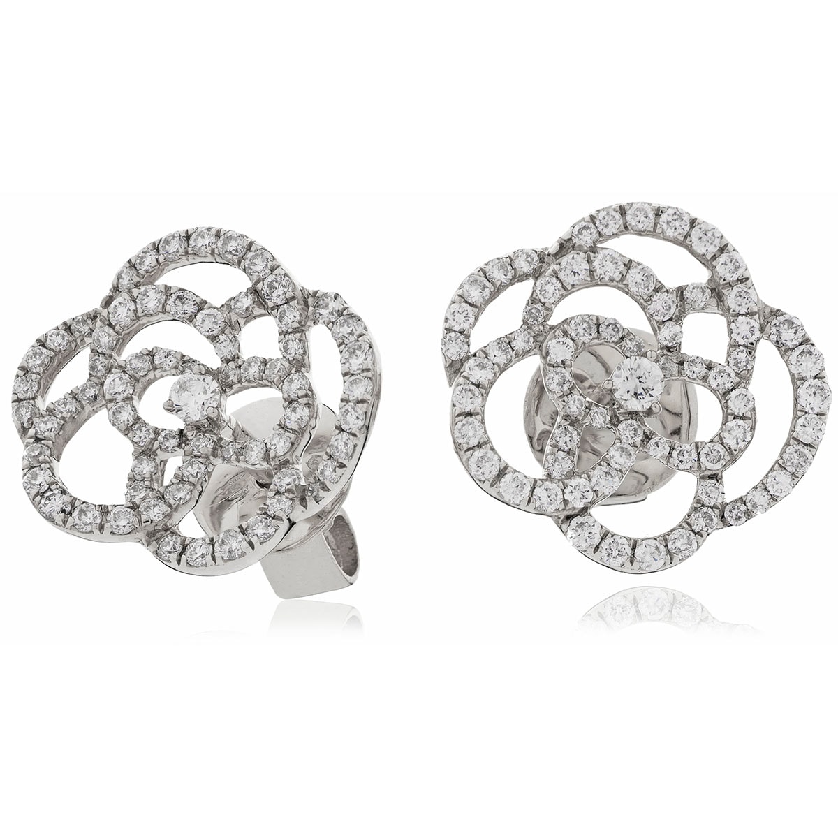Open Rose Shape Diamond Earrings Studs view 1