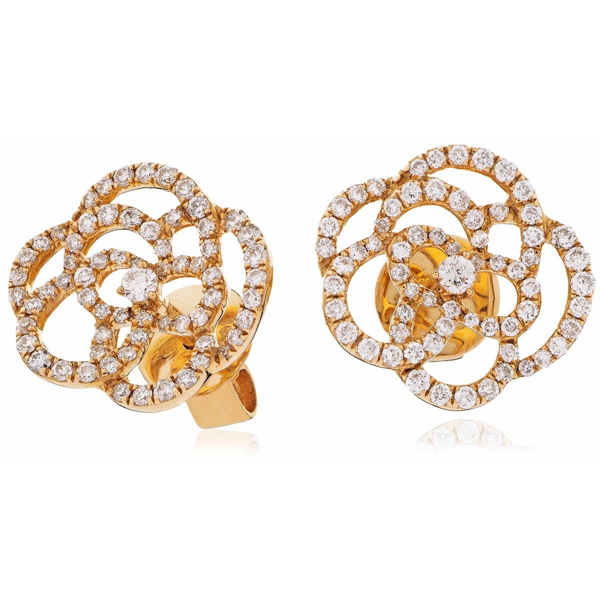 Open Rose Shape Diamond Earrings Studs view 2