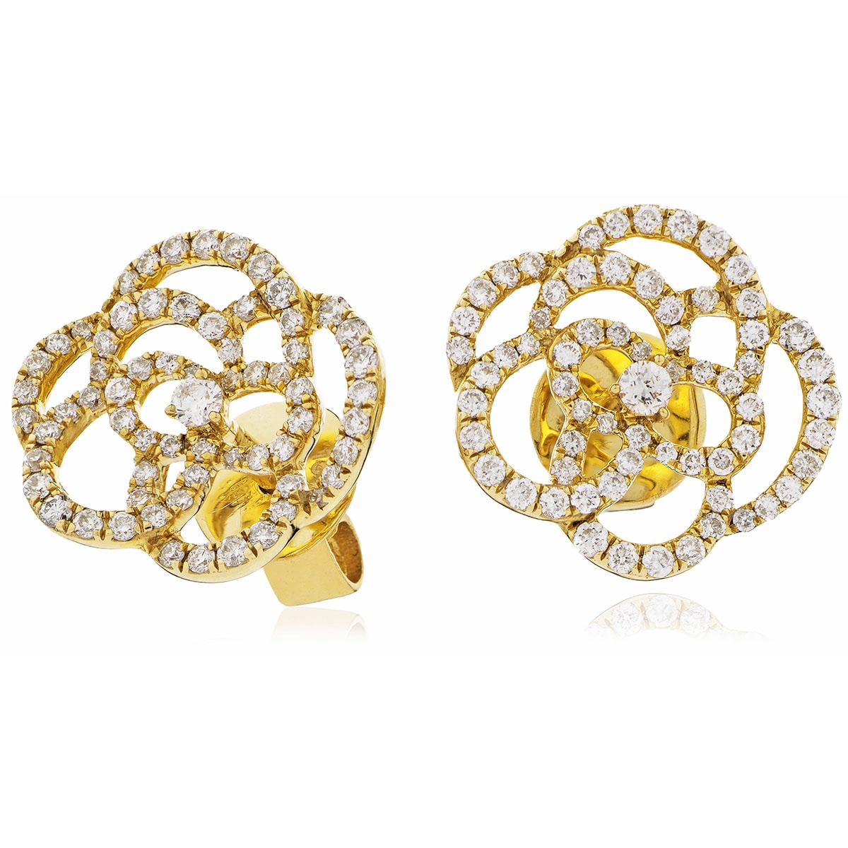 Open Rose Shape Diamond Earrings Studs view 3