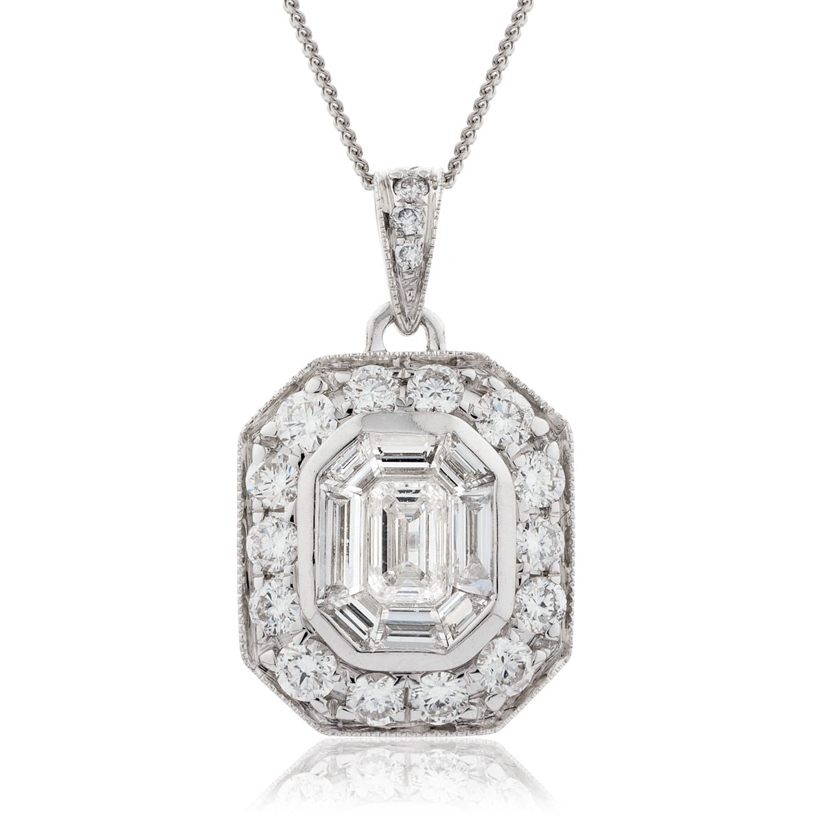 Halo Baguette Round Cuts Diamond Pendant view 1