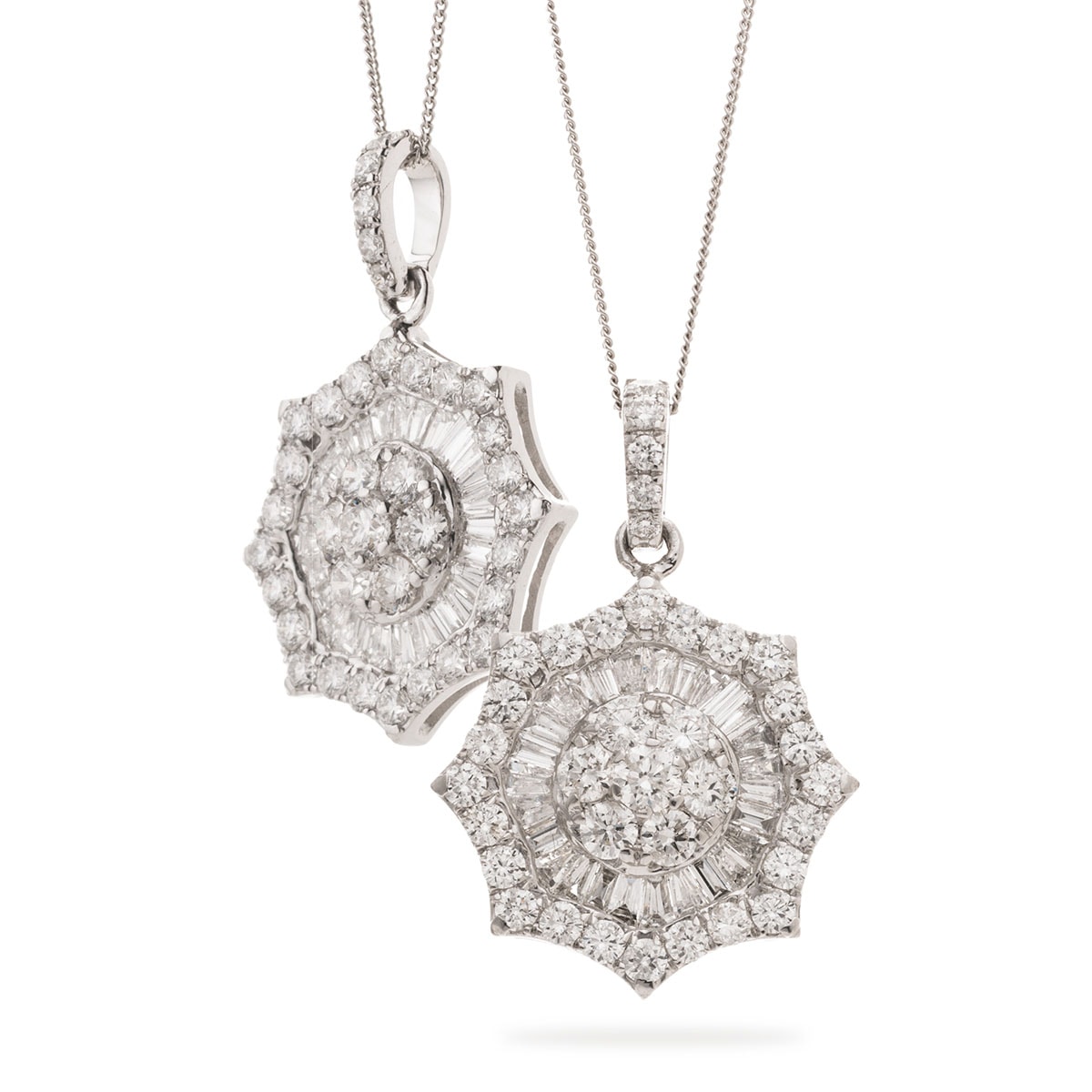 Round Baguette Star Burst Diamond Pendant view 1