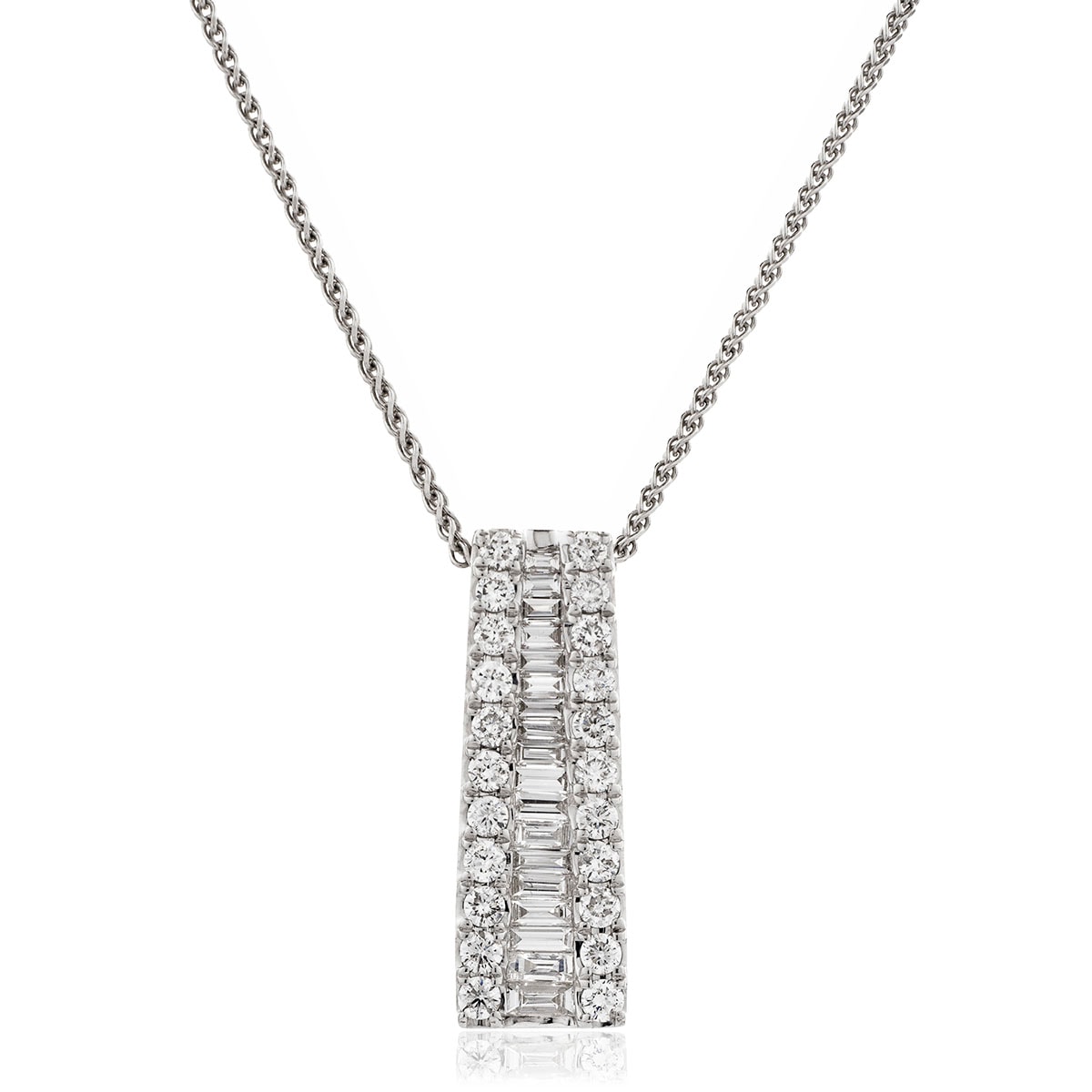 Round Baguette Cut Graduating Drop Diamond Pendant view 1