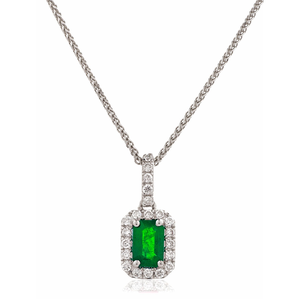 Green Emerald Diamond Halo Pendant view 1