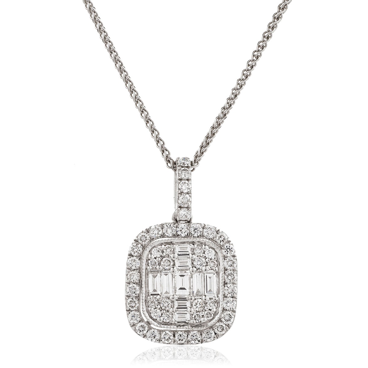 Halo Round Baguette Cuts Diamond Pendant view 1