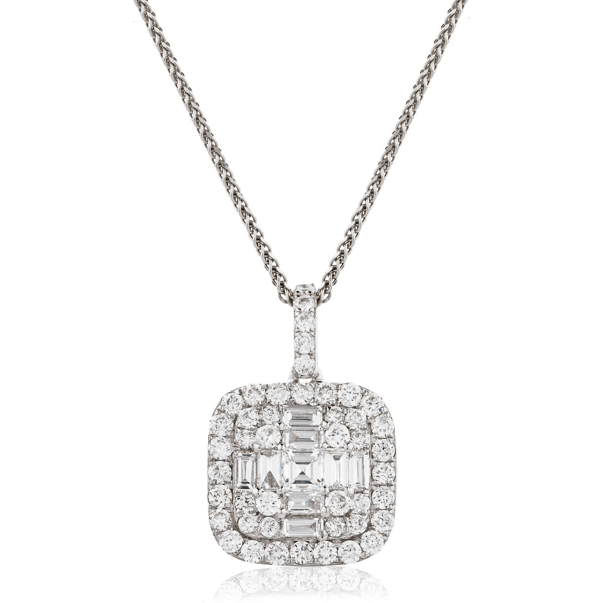 Halo Round Baguette Cut Diamond Pendant view 1
