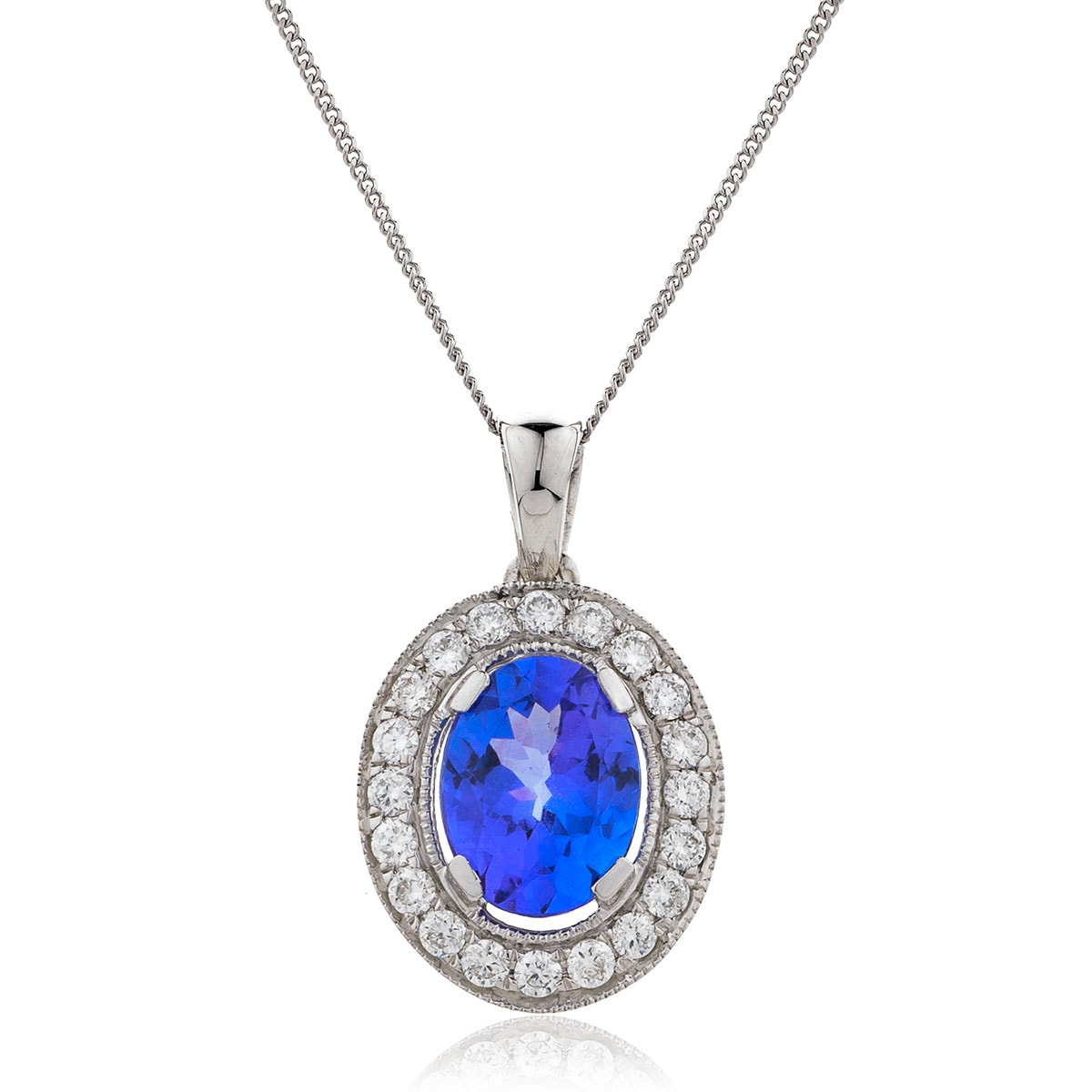 Oval Shaped Blue Tanzanite Diamond Pendant view 1