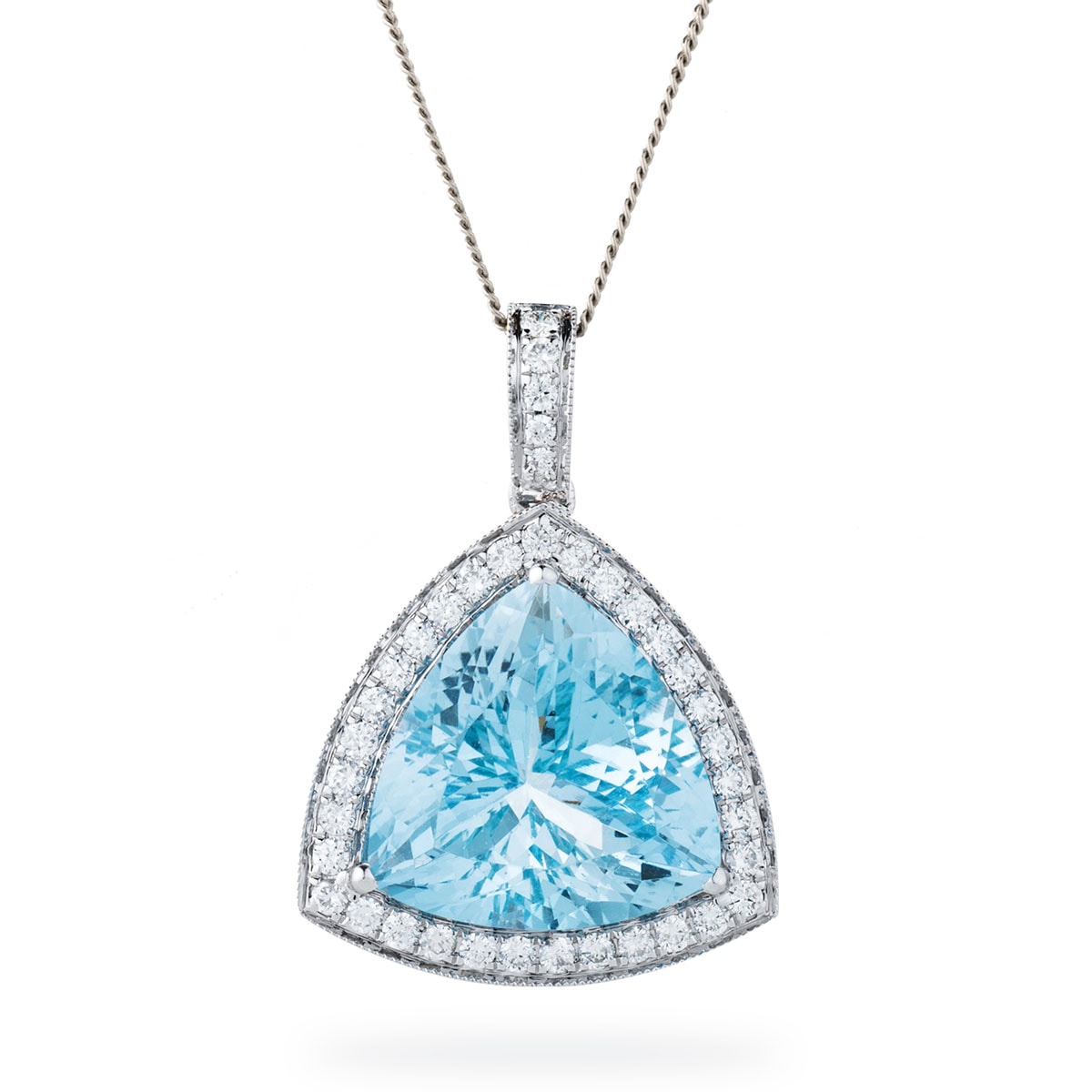 Trilliant Cut Aquamarine Halo Diamond Pendant view 1