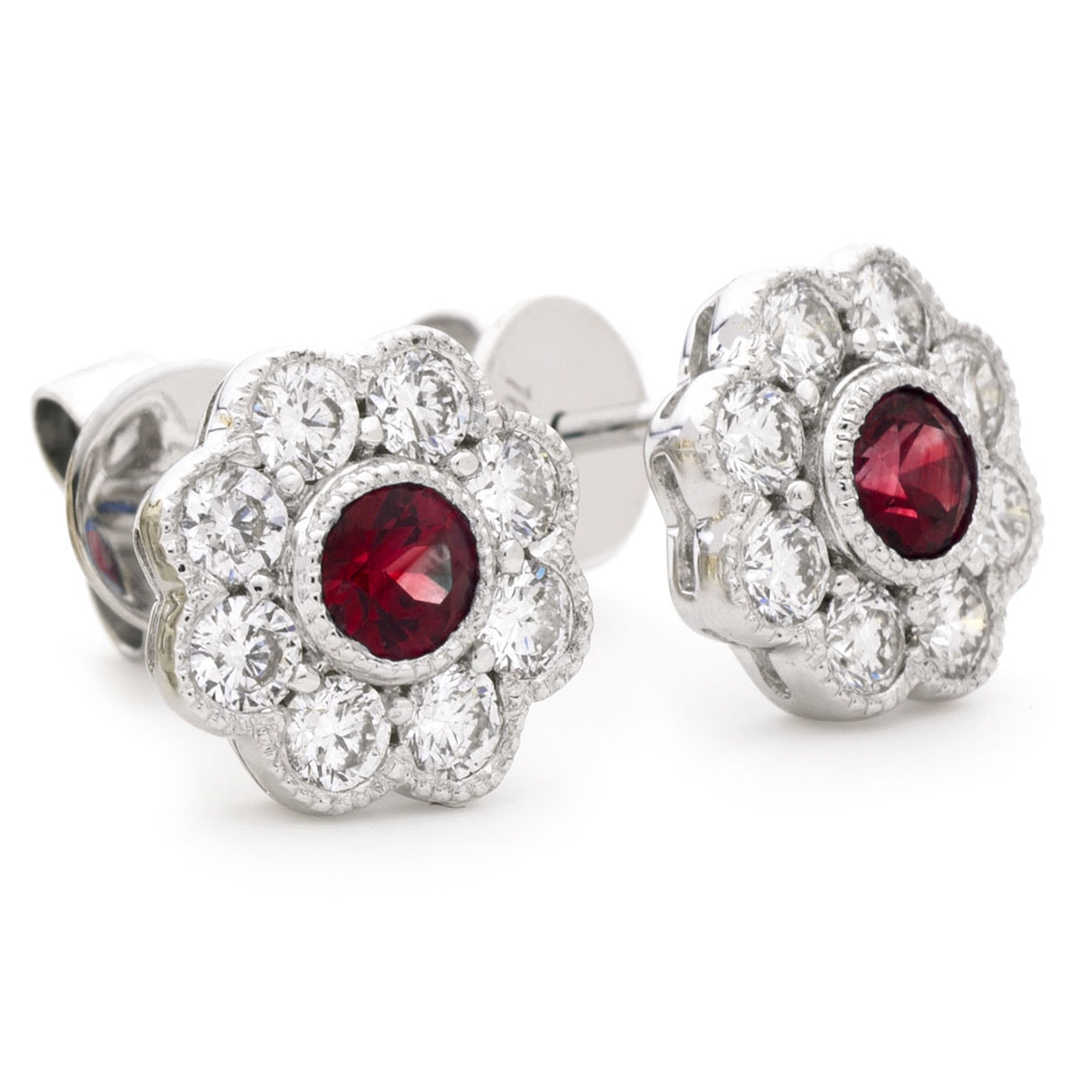 Grain Set Flower Diamond Earring Studs view 1