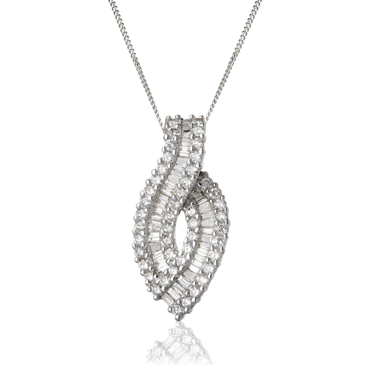 Round Baguette Cut Open Swirl Diamond Pendant view 1
