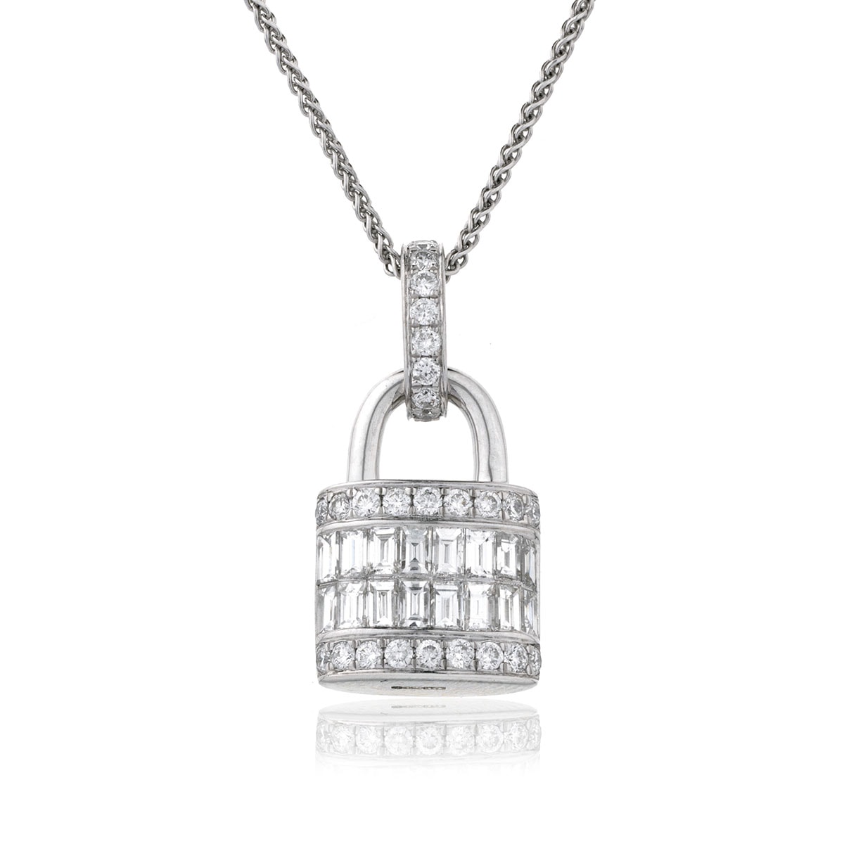 Round Baguette Cut Lock Diamond Pendant view 1