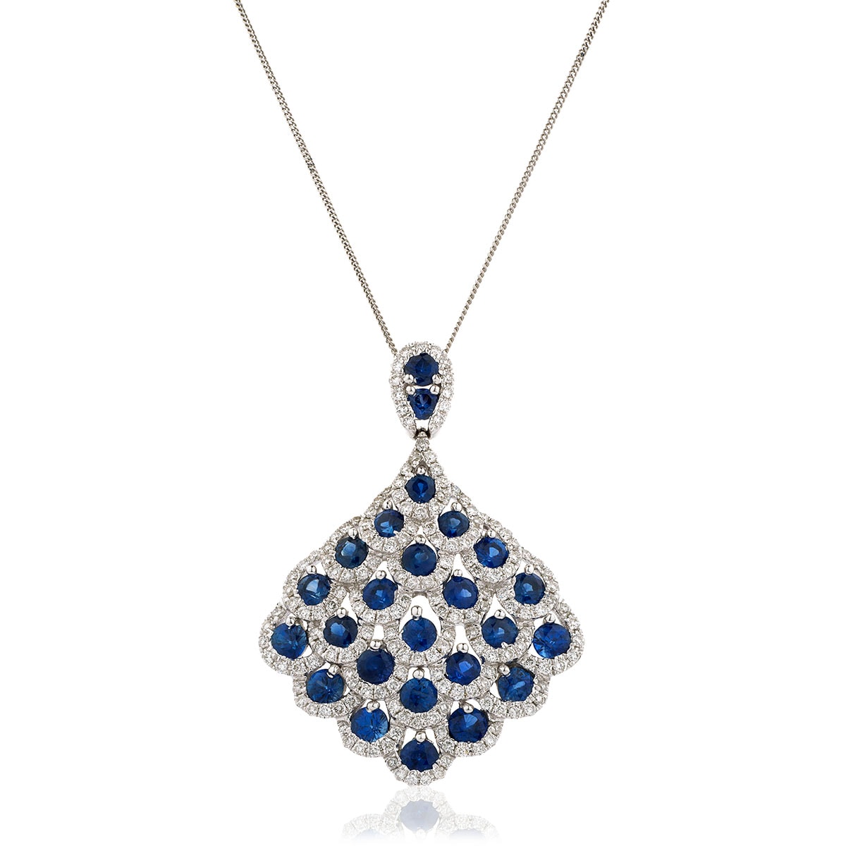 Peacock Tail Diamond and Blue Sapphire Necklace view 1