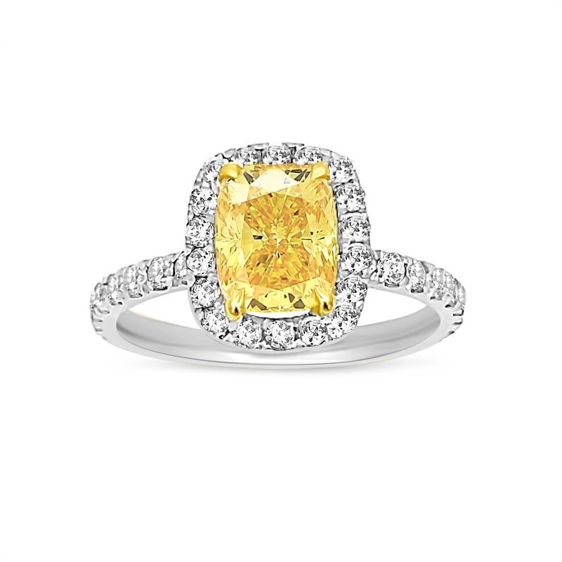 Yellow Elongated Cushion Halo Diamond Engagement Ring view 4