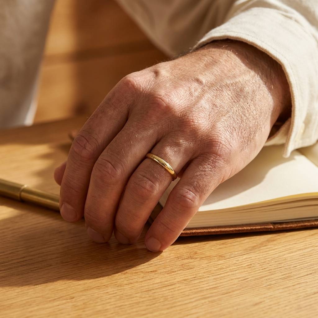 2mm_Cushion_Yellow_Gold_Wedding_Band_On_Hand_Lifestyle