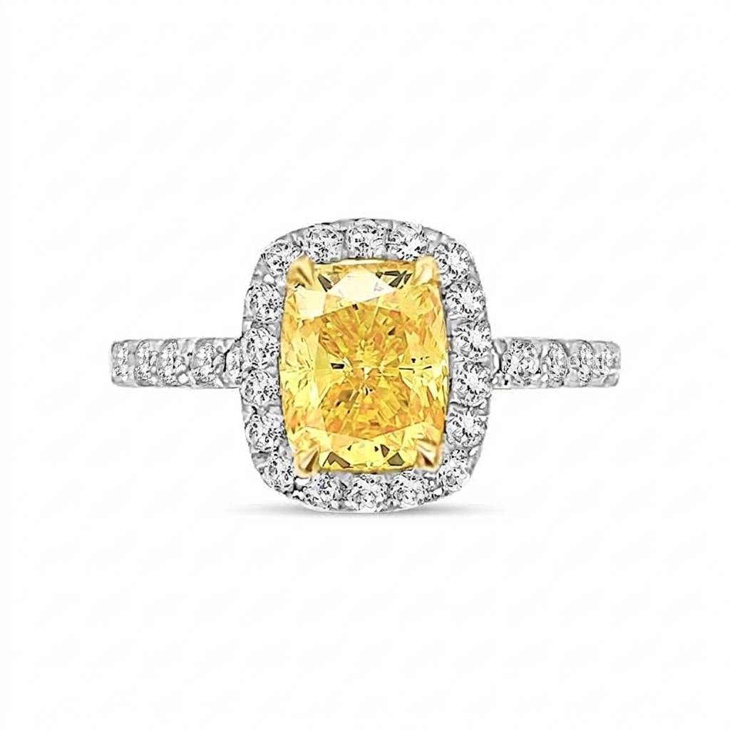 Yellow Elongated Cushion Halo Diamond Engagement Ring view 1