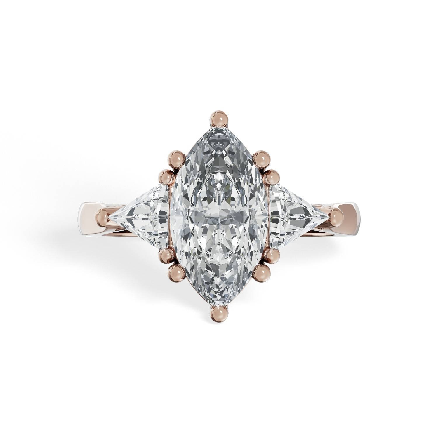 Marquise_Trilogy_Diamond_Engagement_Ring_with_Triangle_Sides_front_view_rose_gold