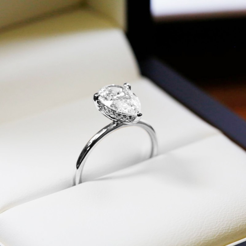 Large Pear Cut Lab Grown Platinum Diamond Hidden Halo Engagement Ring view 6