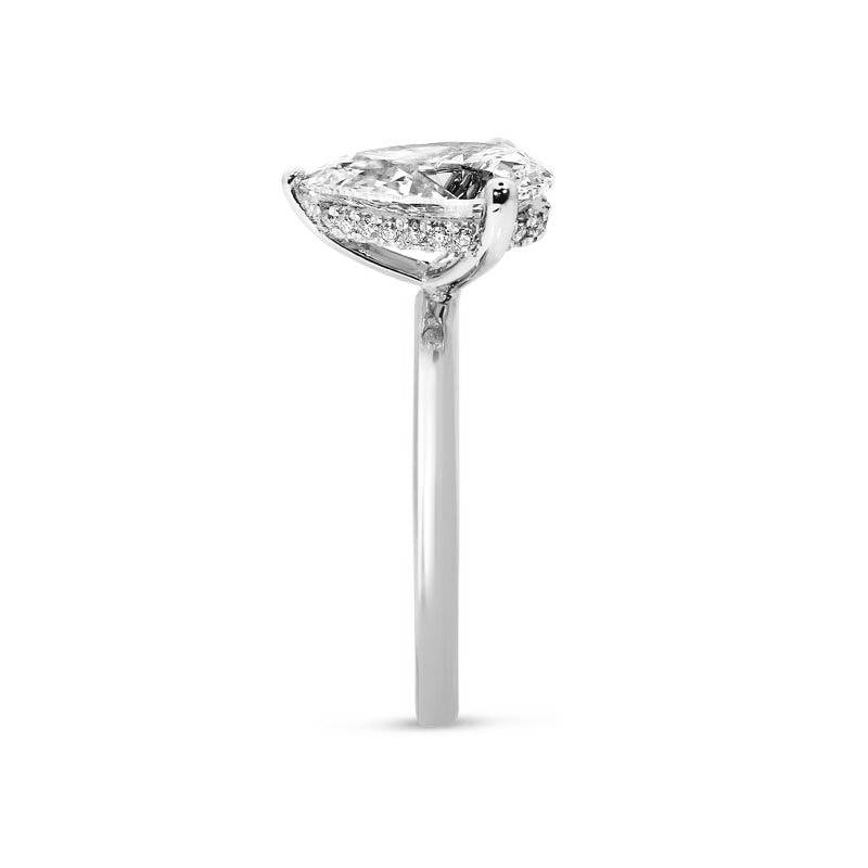Large Pear Cut Lab Grown Platinum Diamond Hidden Halo Engagement Ring view 3